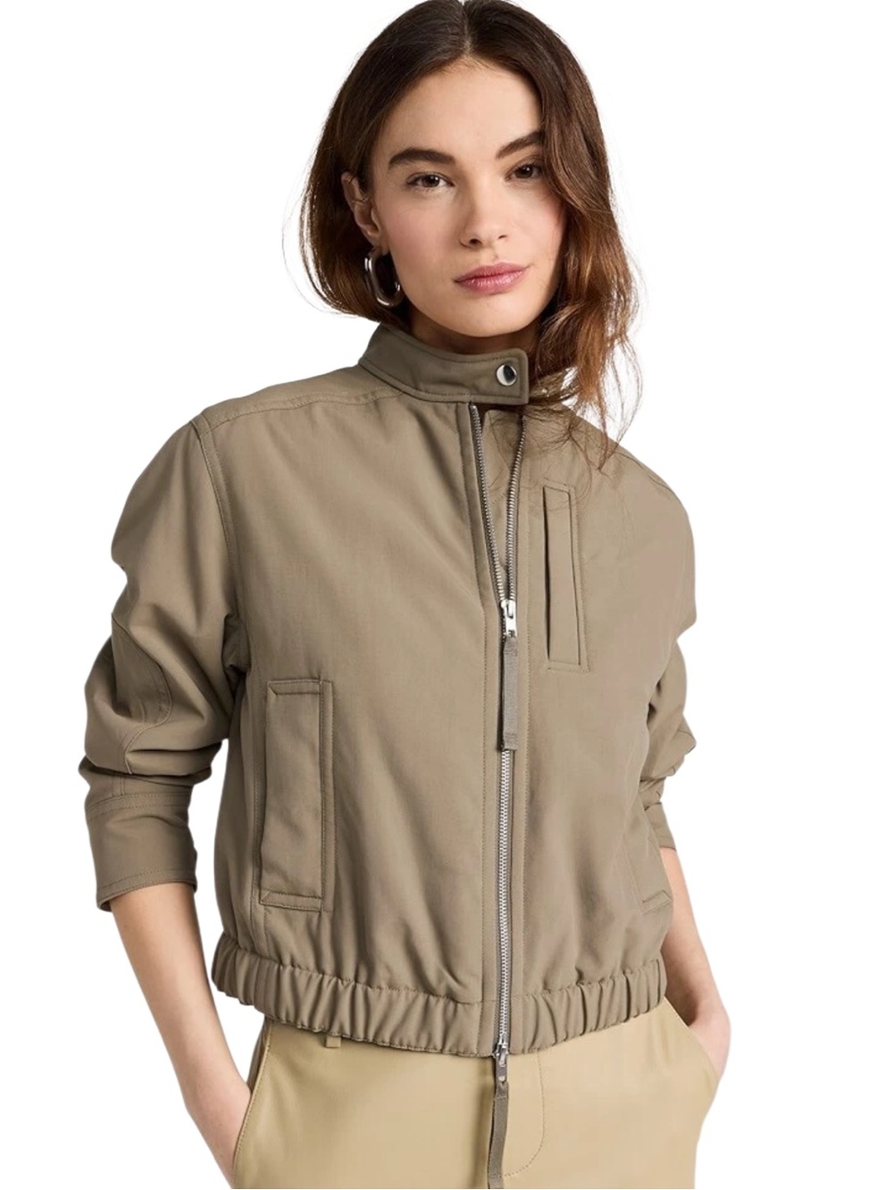 Vince Cropped Bomber Jacket in Oak Moss